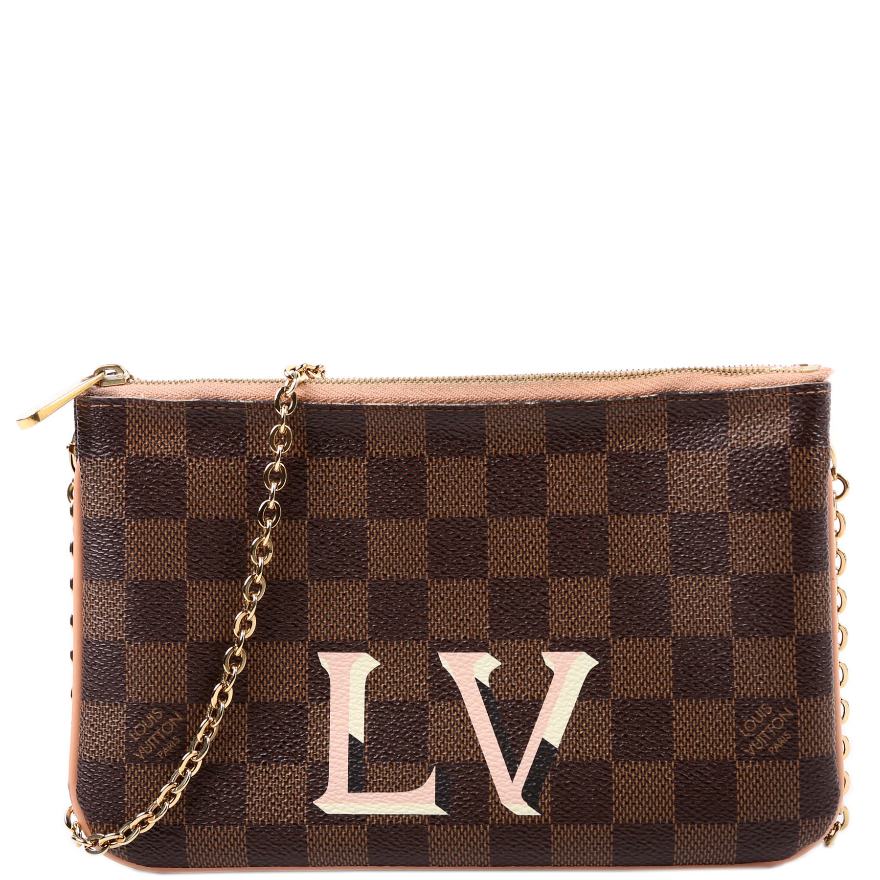 Double Zip Pochette Damier Ebene Pink