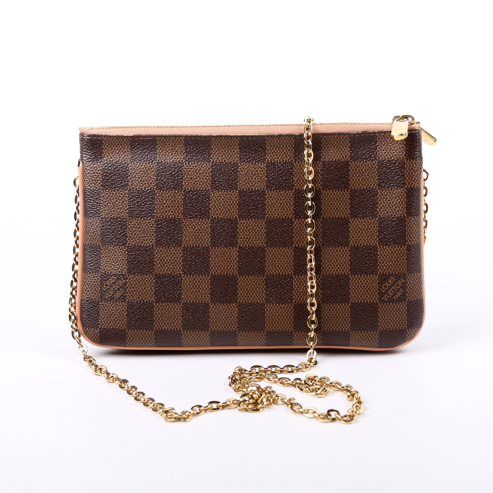 Double Zip Pochette Damier Ebene Pink