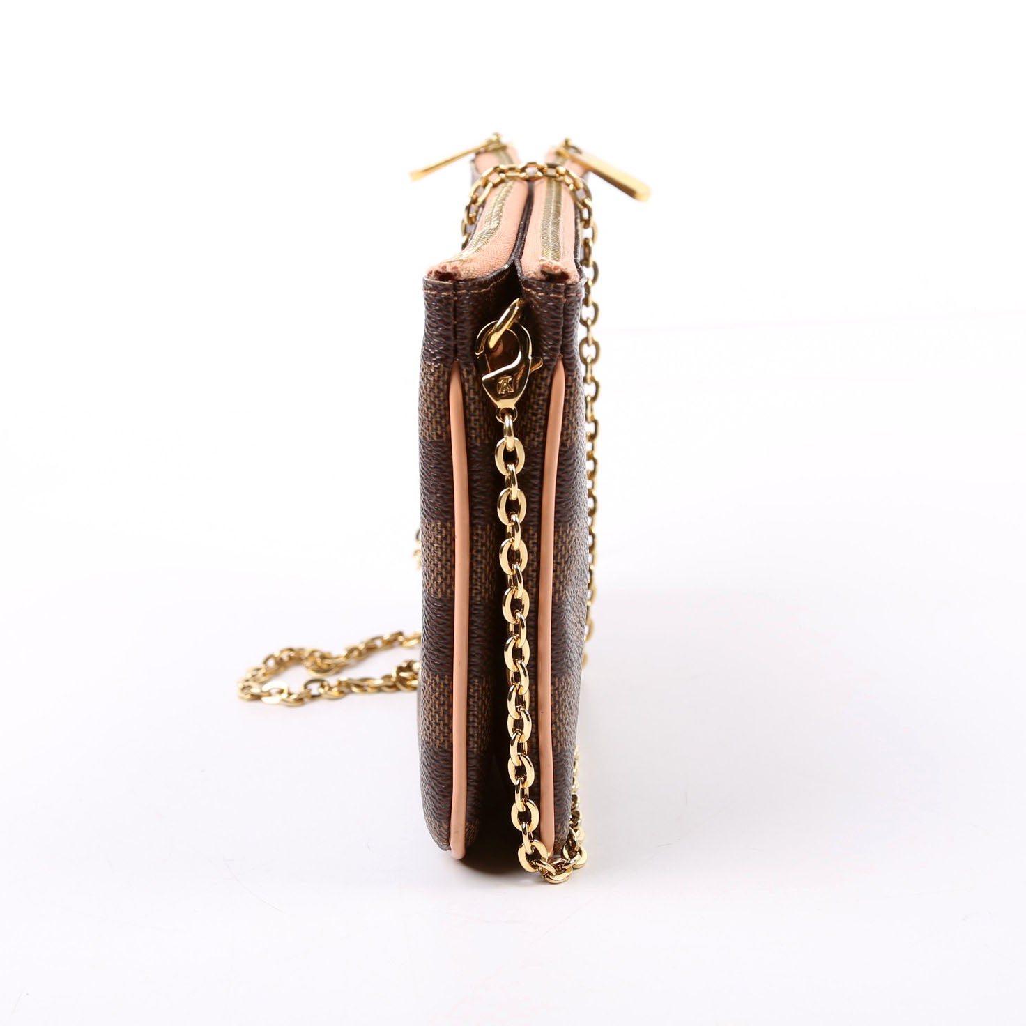 Double Zip Pochette Damier Ebene Pink