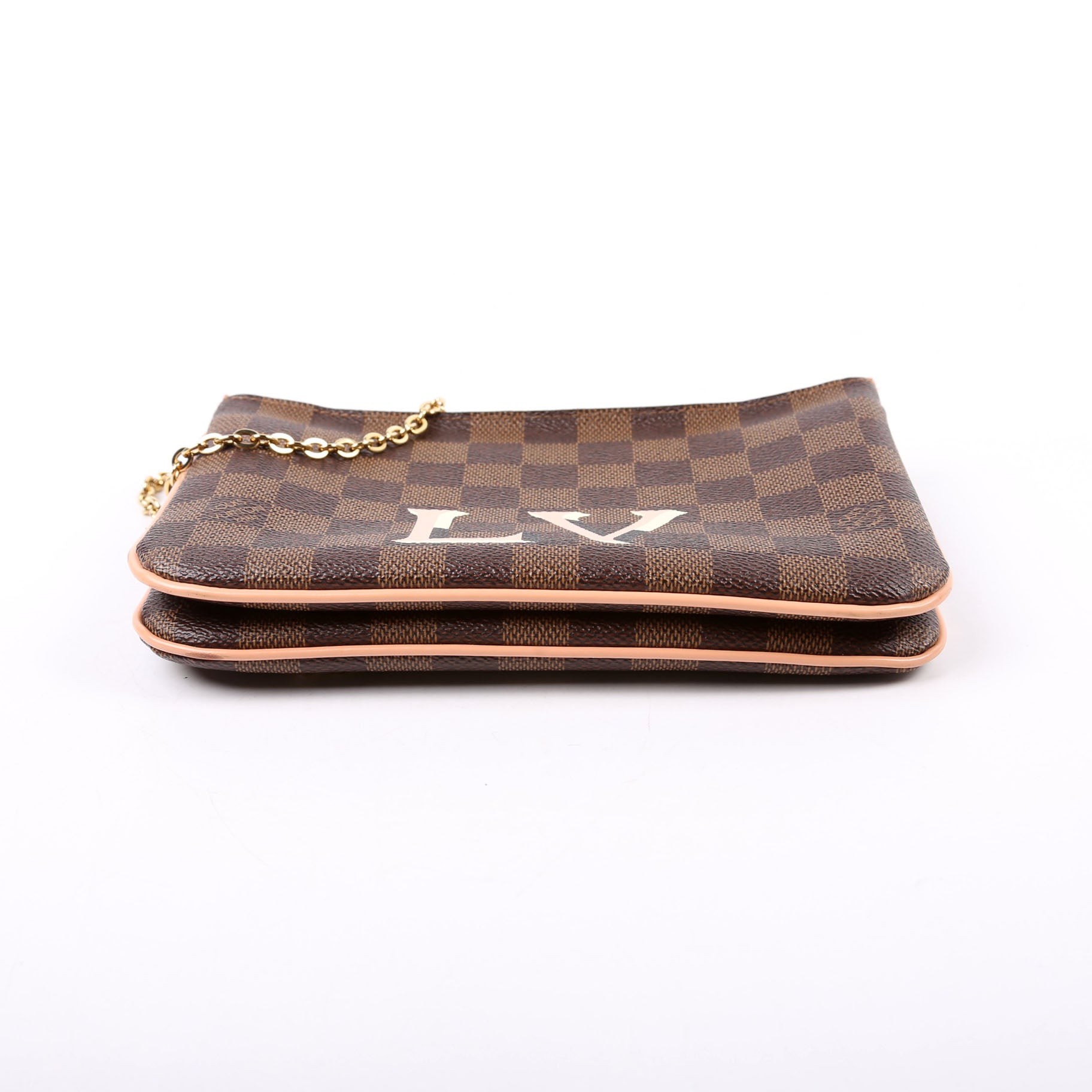 Double Zip Pochette Damier Ebene Pink