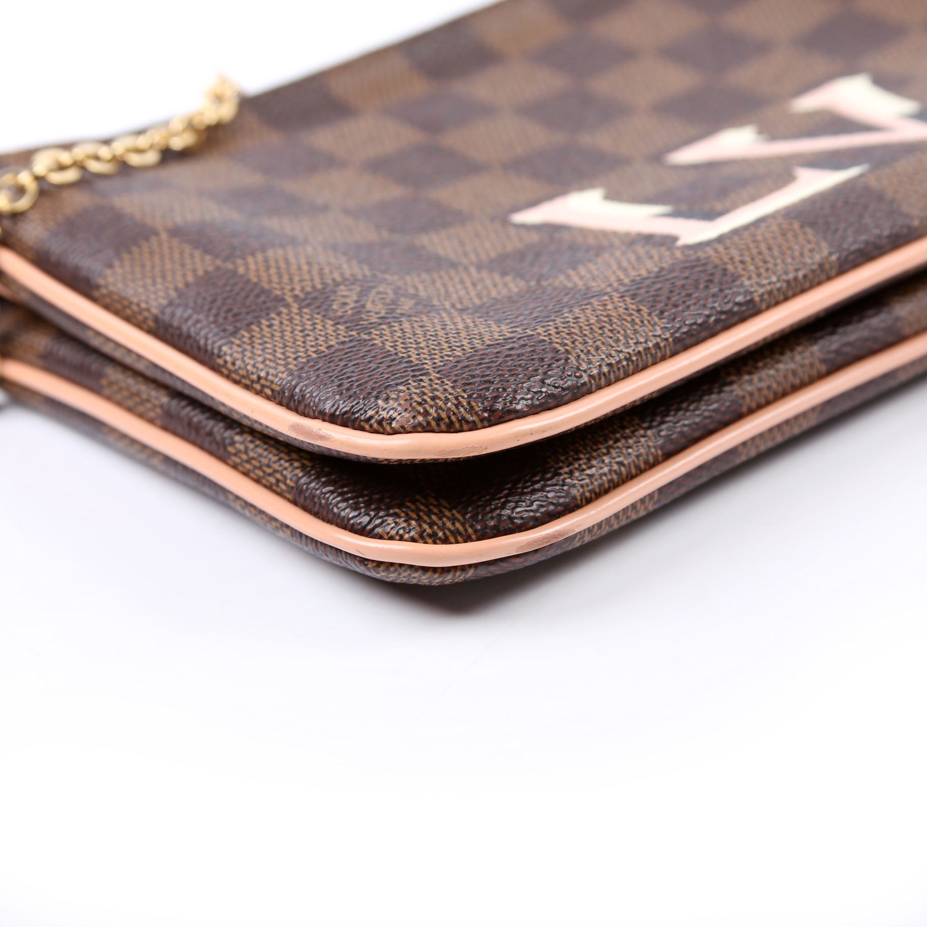 Double Zip Pochette Damier Ebene Pink