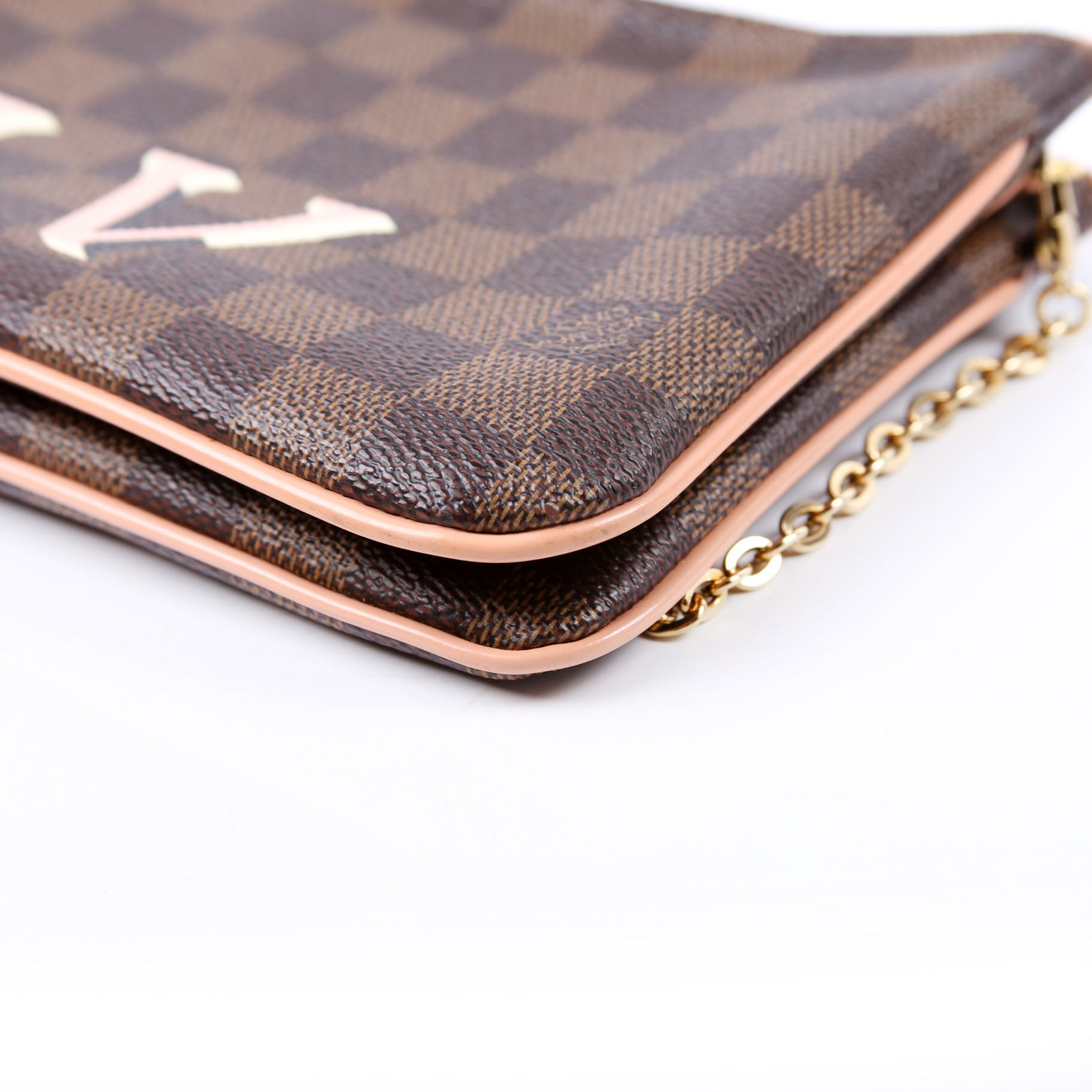 Double Zip Pochette Damier Ebene Pink