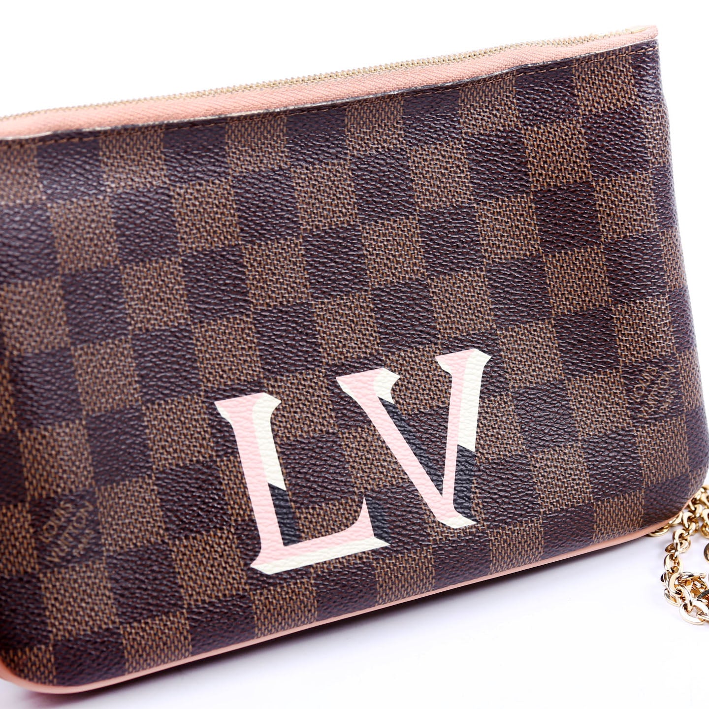 Double Zip Pochette Damier Ebene Pink