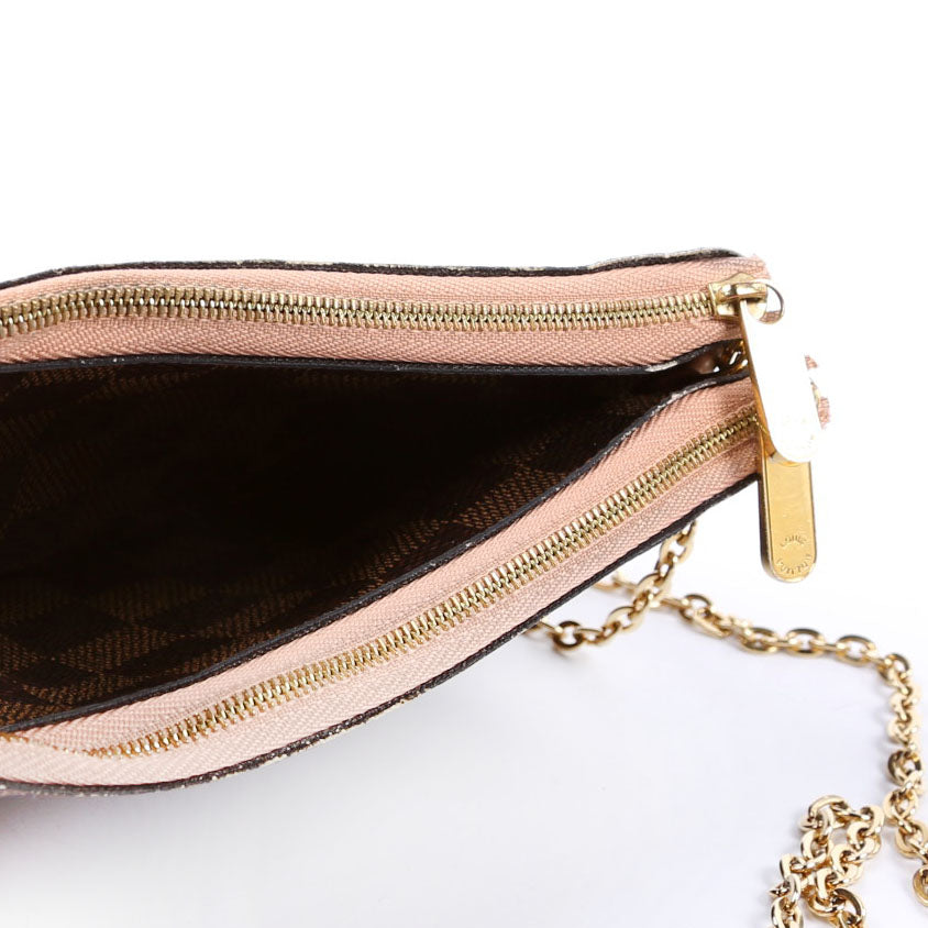 Double Zip Pochette Damier Ebene Pink