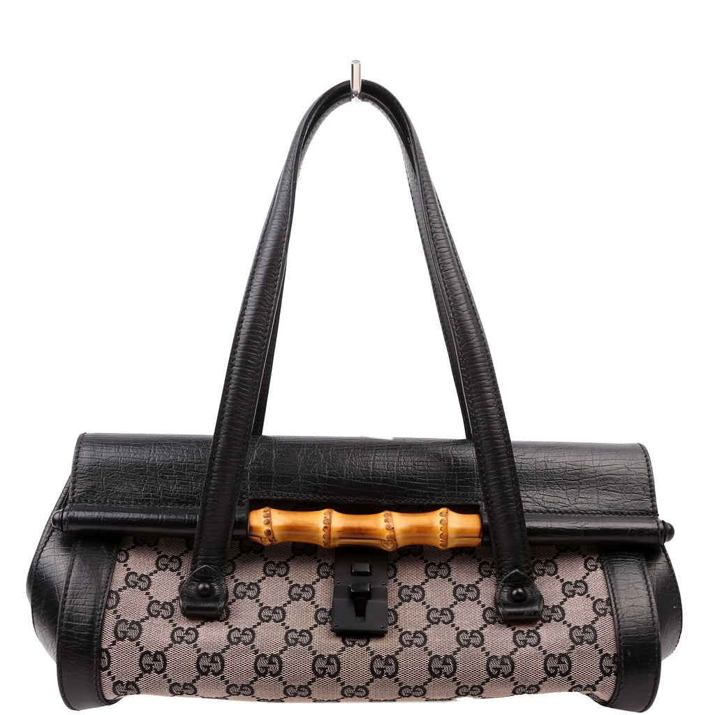 新製品情報も満載 111713 GG Canvas Bamboo Bullet Medium Black バッグ