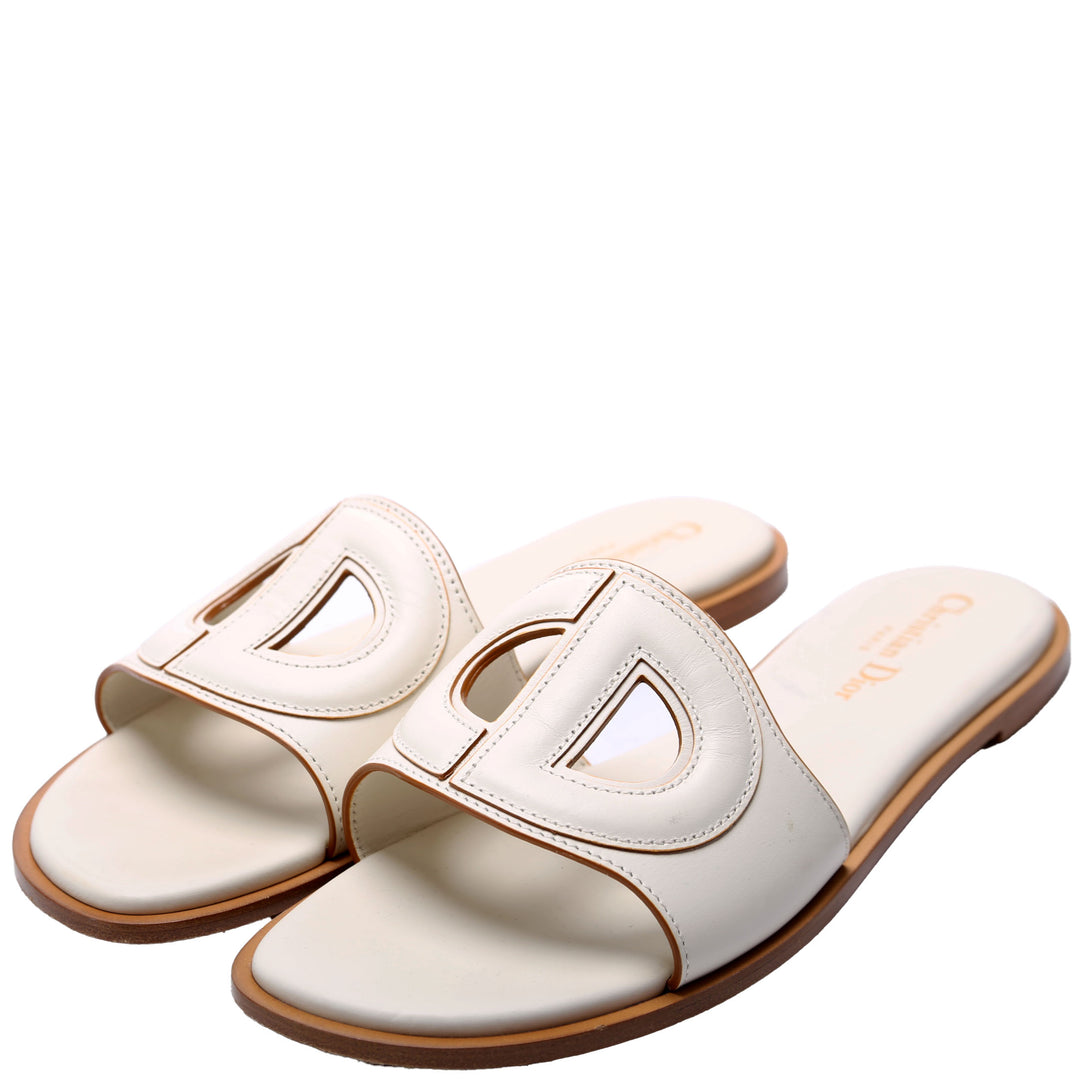 D-Club Slide Leather Sandals Size 37.5 White