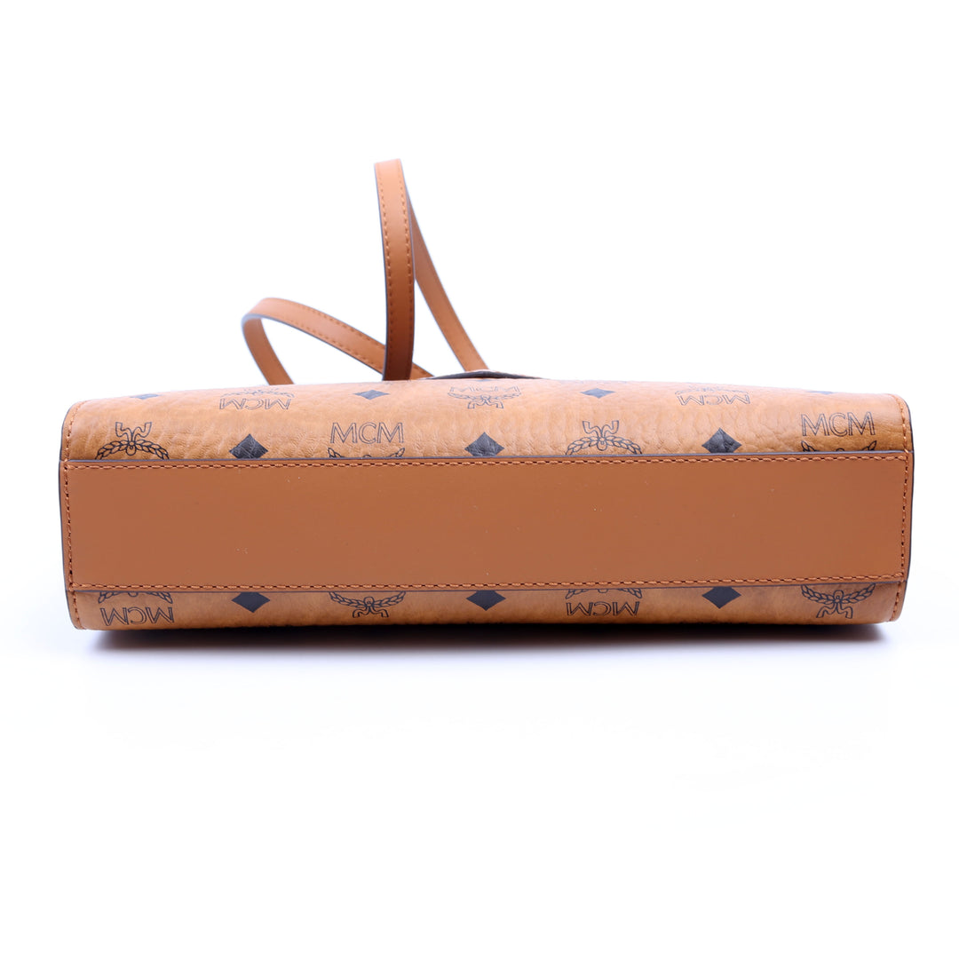 Visetos/Crocodile Embossed Leather Diamond Tote Small Cognac