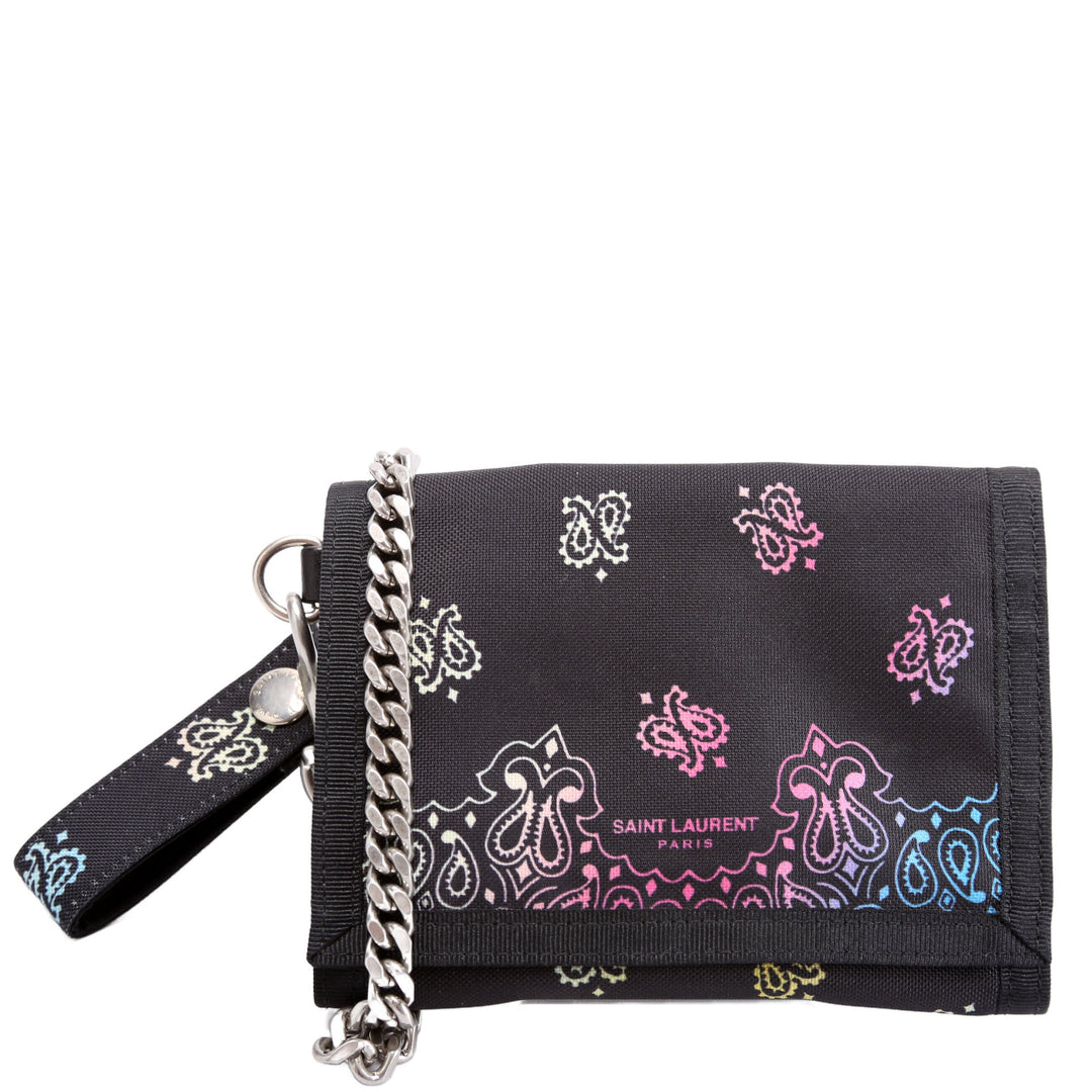 SAINT LAURENT★素敵！BANDANA-Print TRIFOLD Canvas Wallet Saint Laurent Black Nylon Chain Trifold Wallet – Queen Bee
