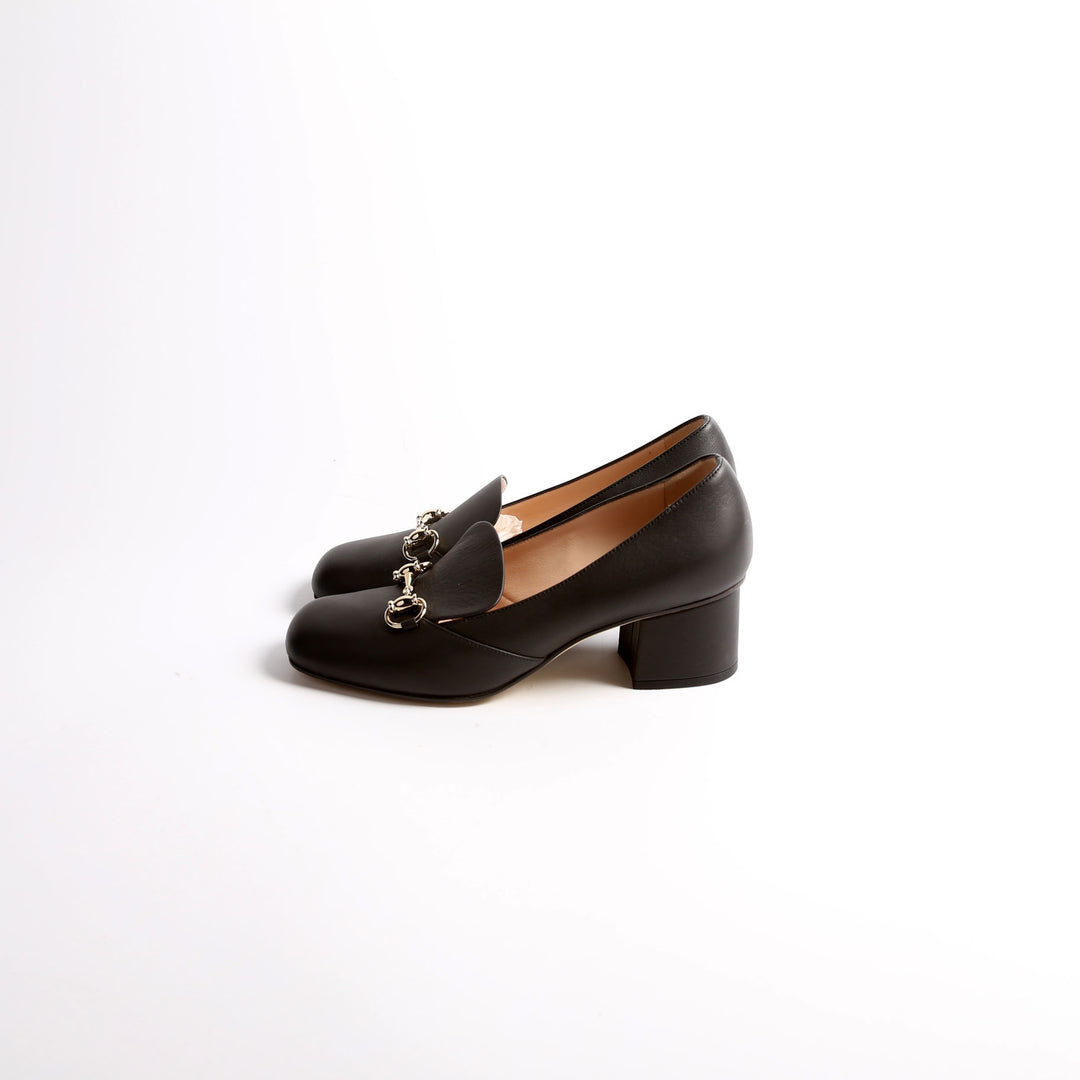Horsebit Soft Calfskin Loafer Pumps Size 37 Black