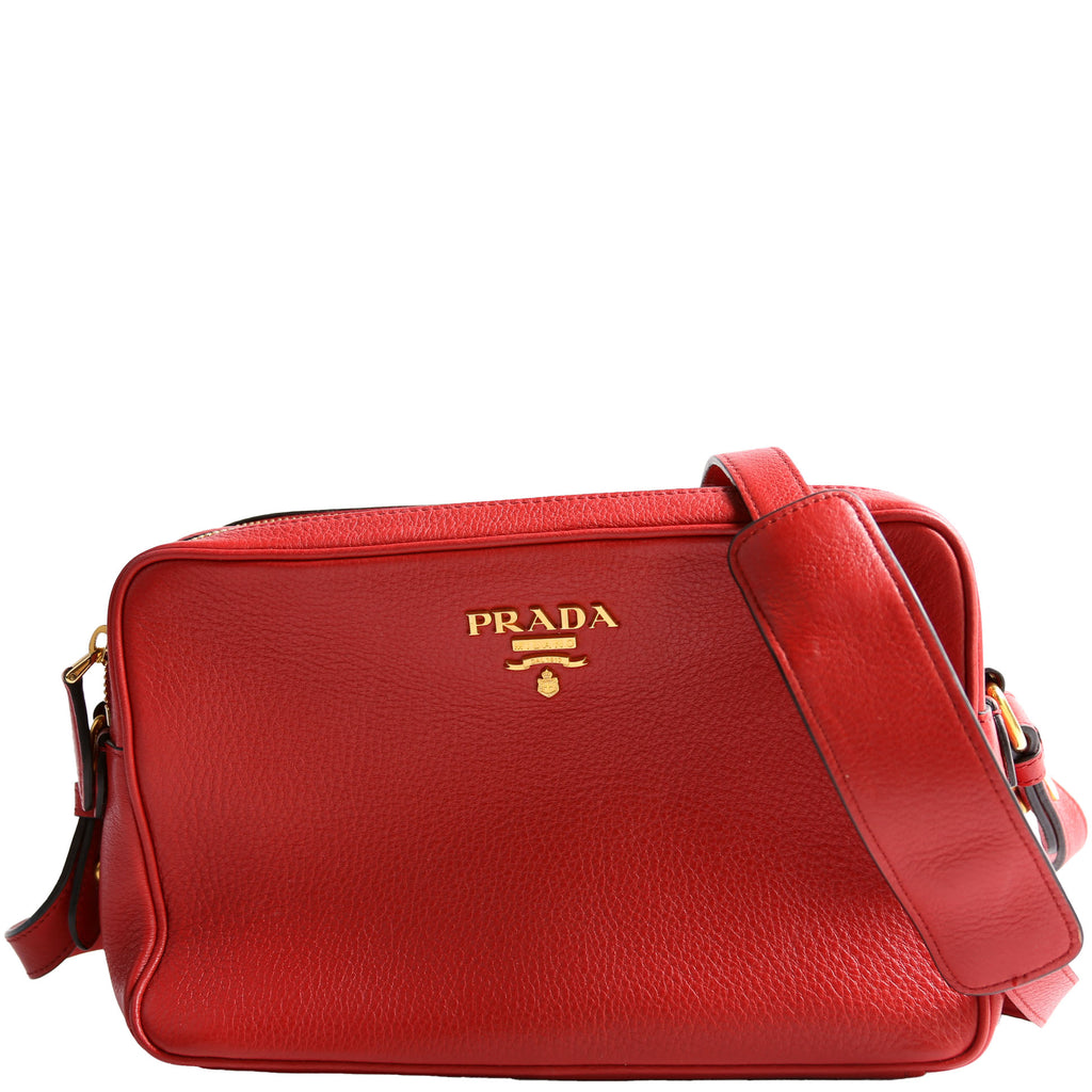 Vitello Daino Double Zip Camera Bag Red/Gold