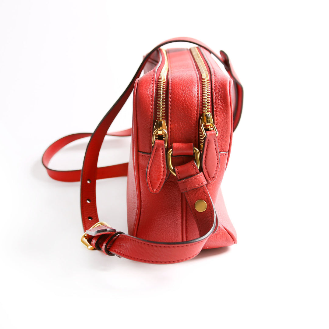 Vitello Daino Double Zip Camera Bag Red/Gold