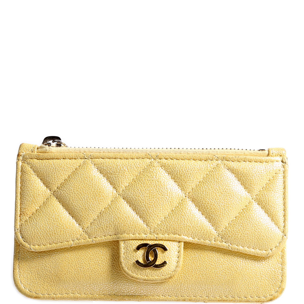 CC Flap Zip Card Holder Caviar RFID Yellow