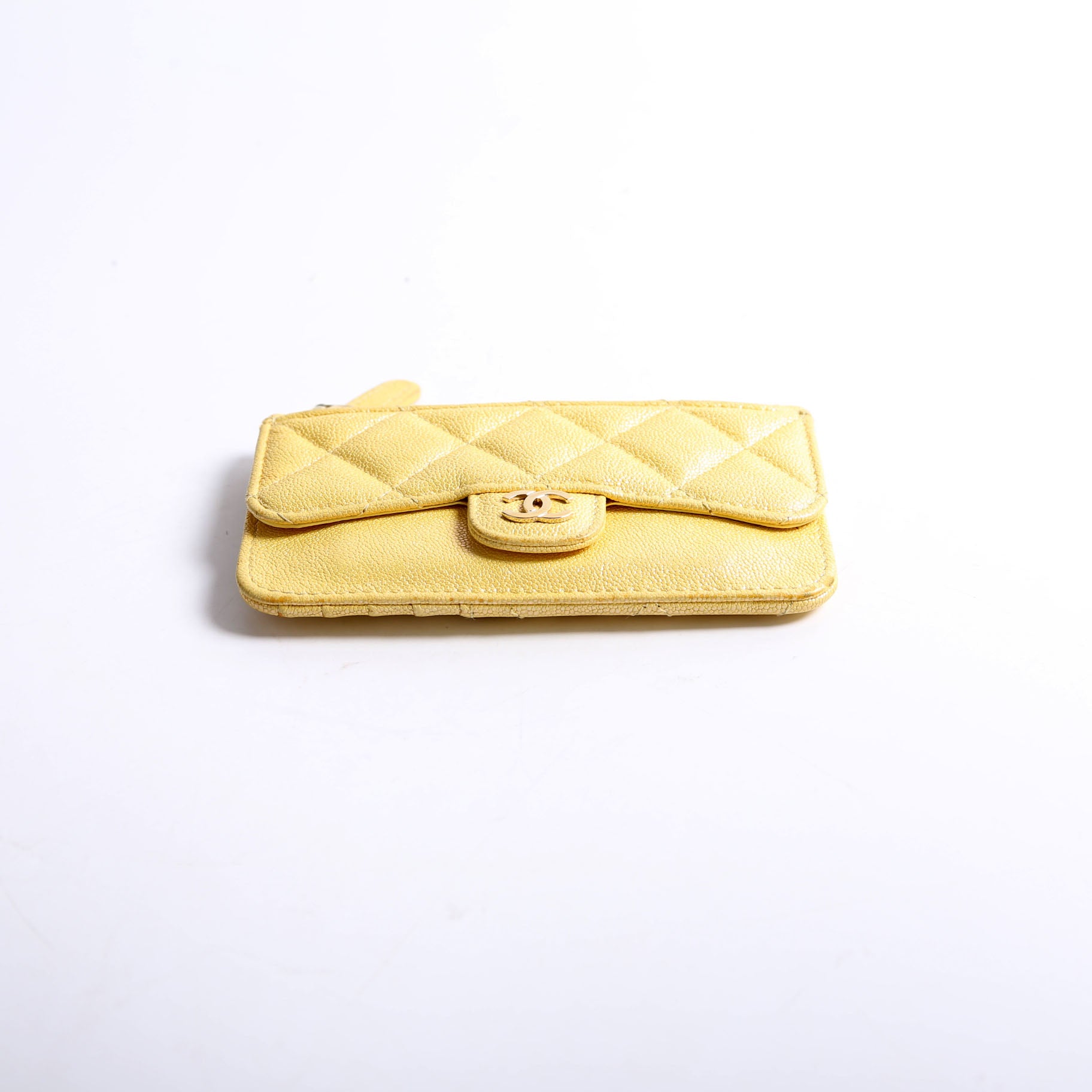 CC Flap Zip Card Holder Caviar RFID Yellow