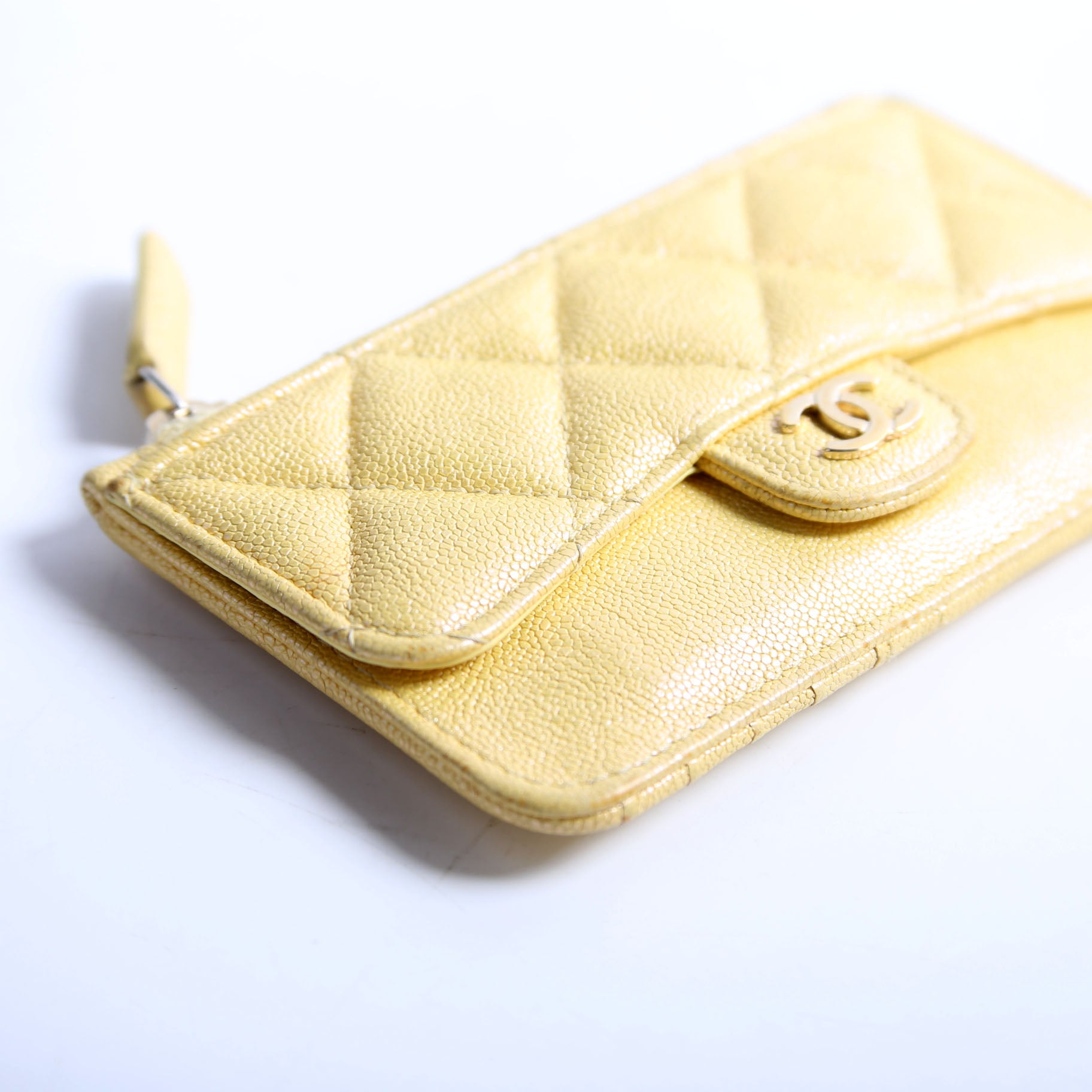 CC Flap Zip Card Holder Caviar RFID Yellow