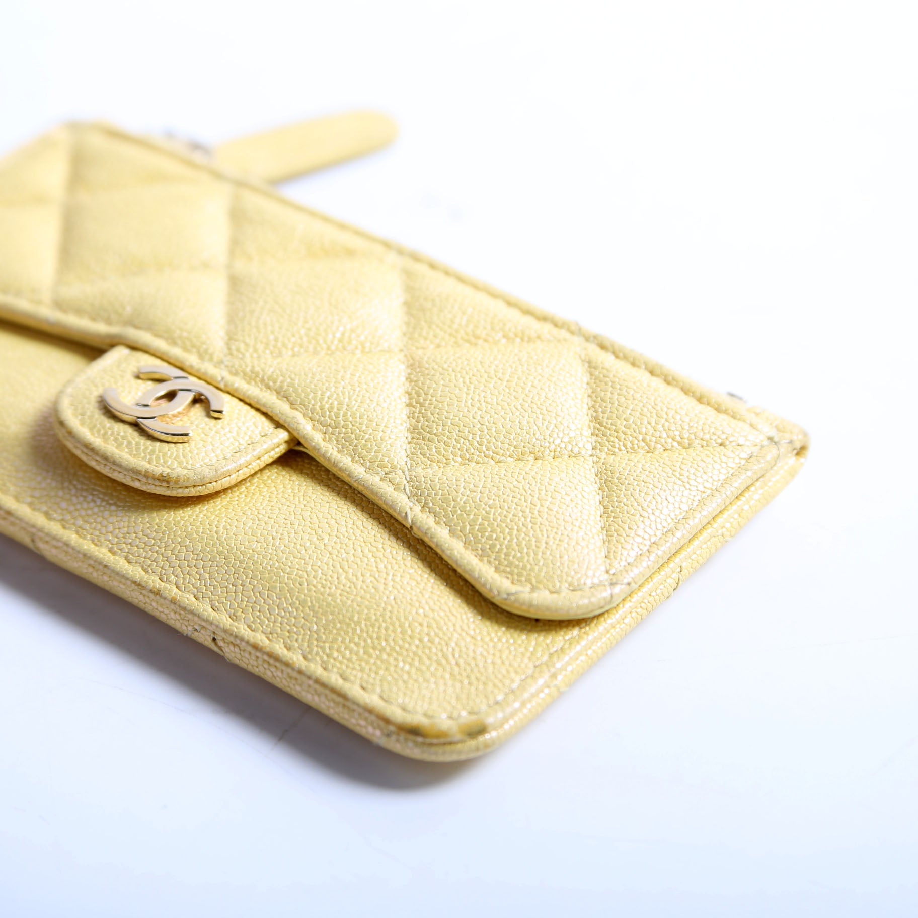 CC Flap Zip Card Holder Caviar RFID Yellow
