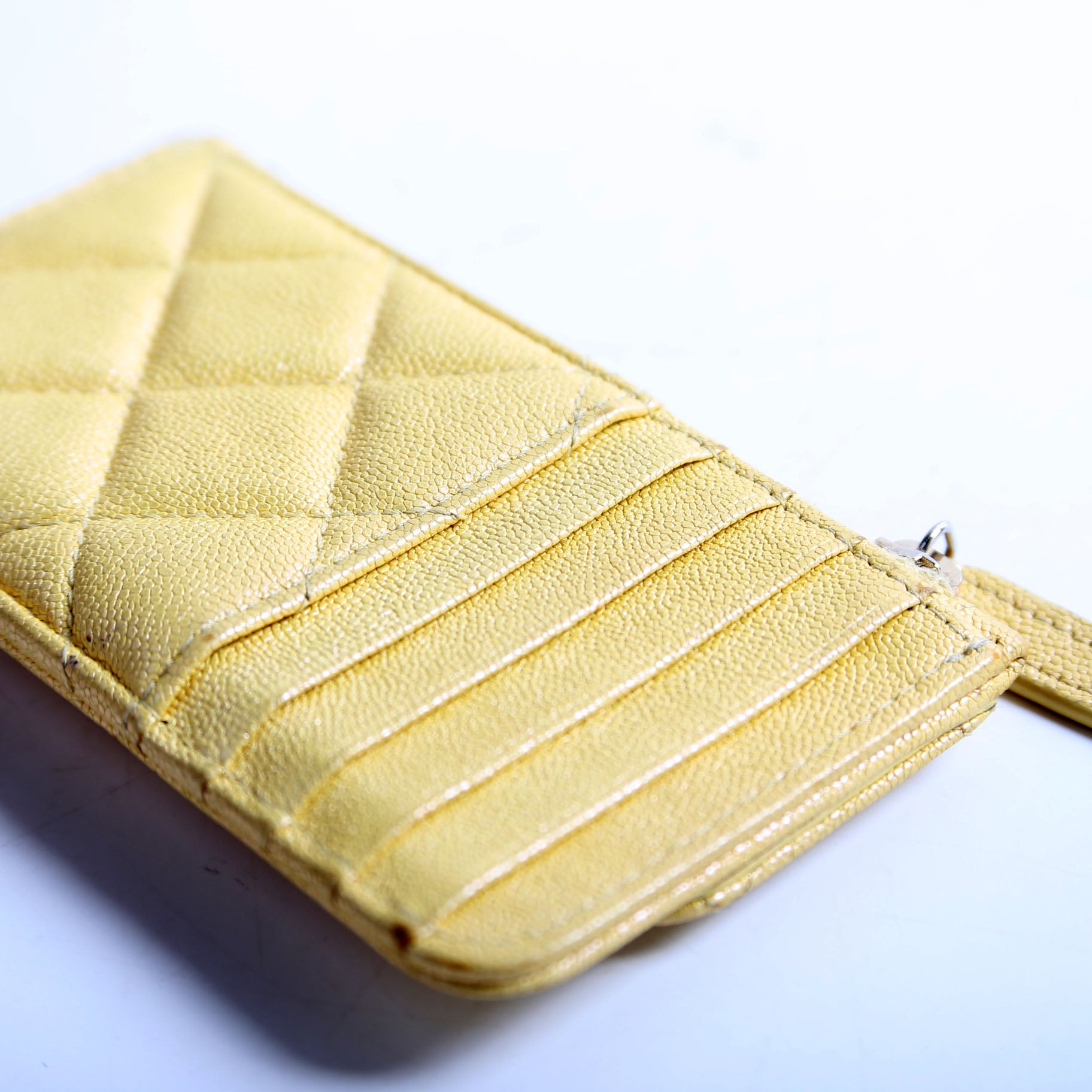 CC Flap Zip Card Holder Caviar RFID Yellow