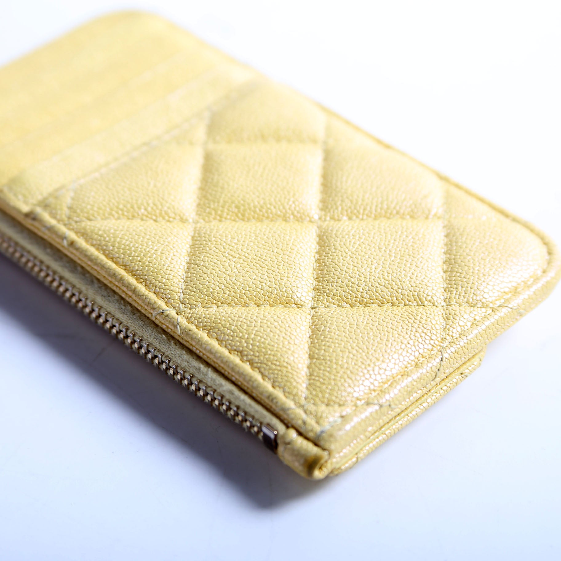 CC Flap Zip Card Holder Caviar RFID Yellow