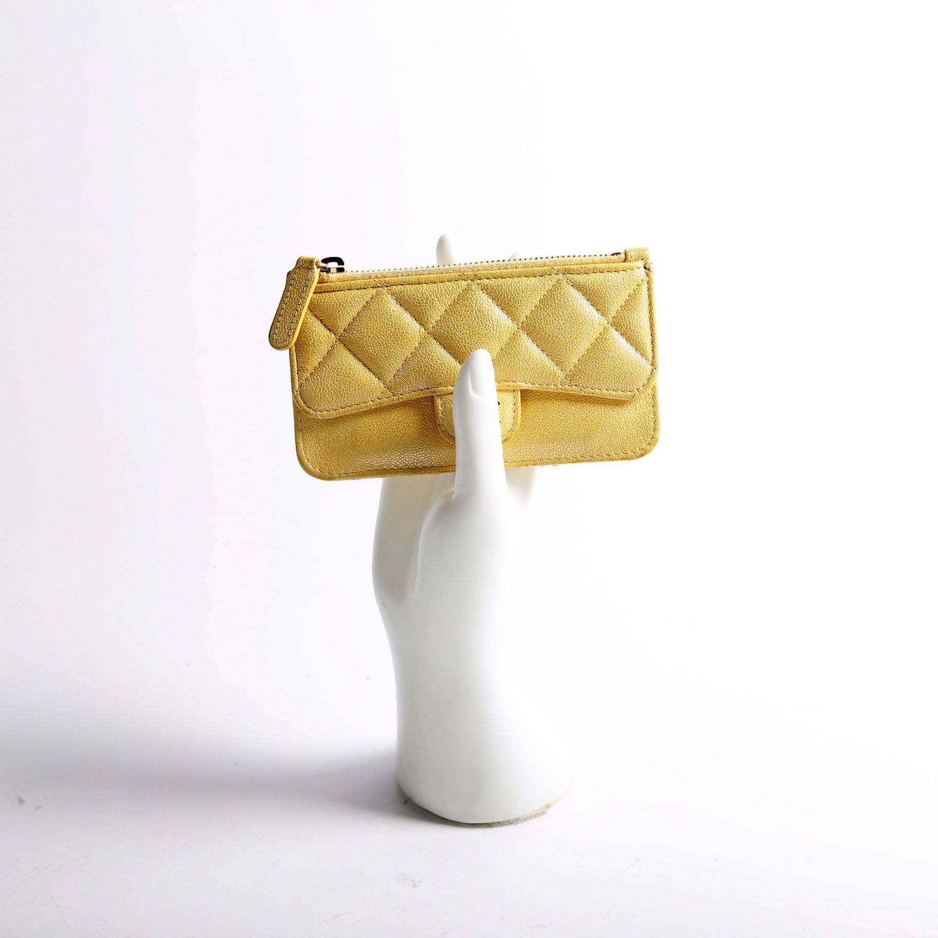 CC Flap Zip Card Holder Caviar RFID Yellow