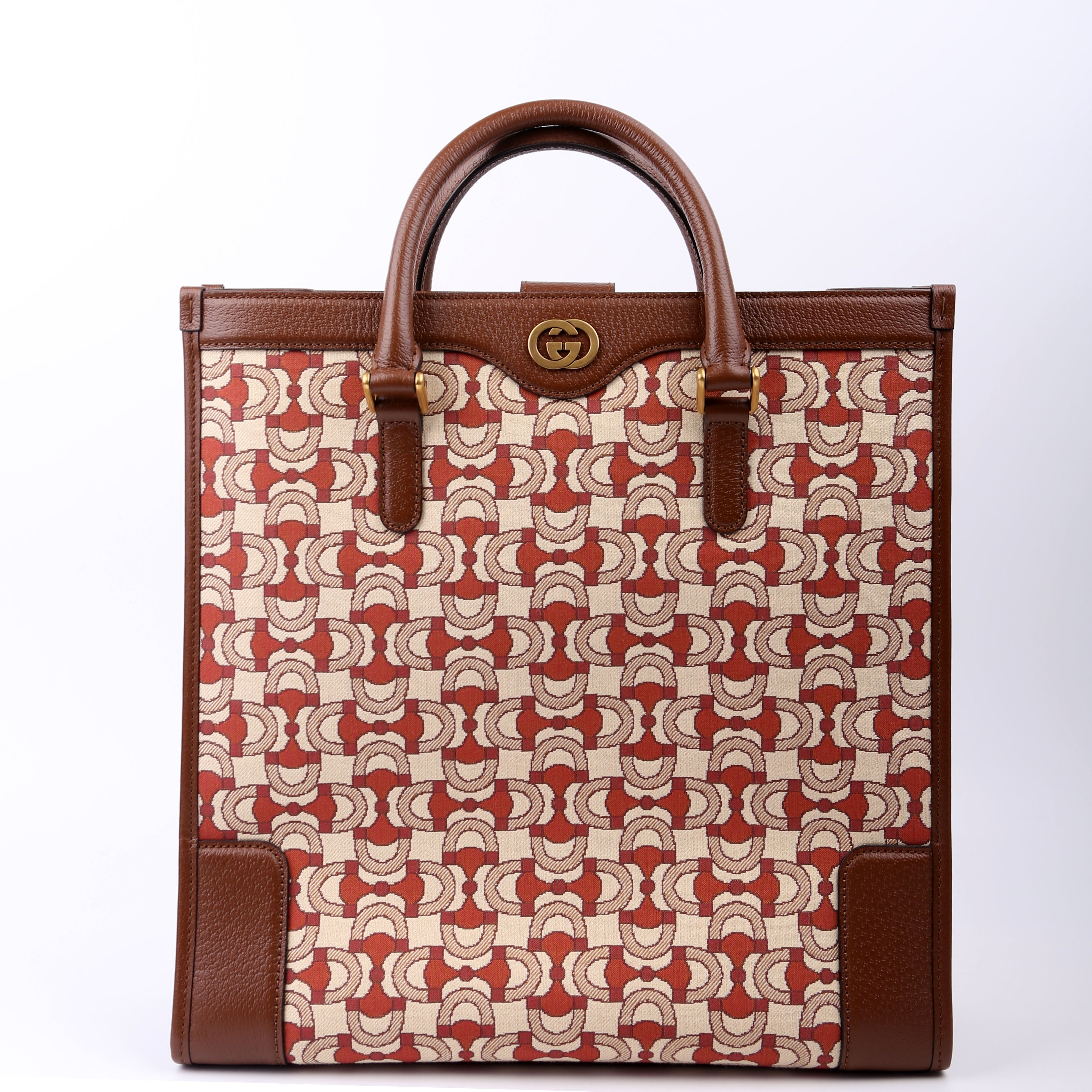 752586 Interlocking G Jacquard Horsebit Tote Brown