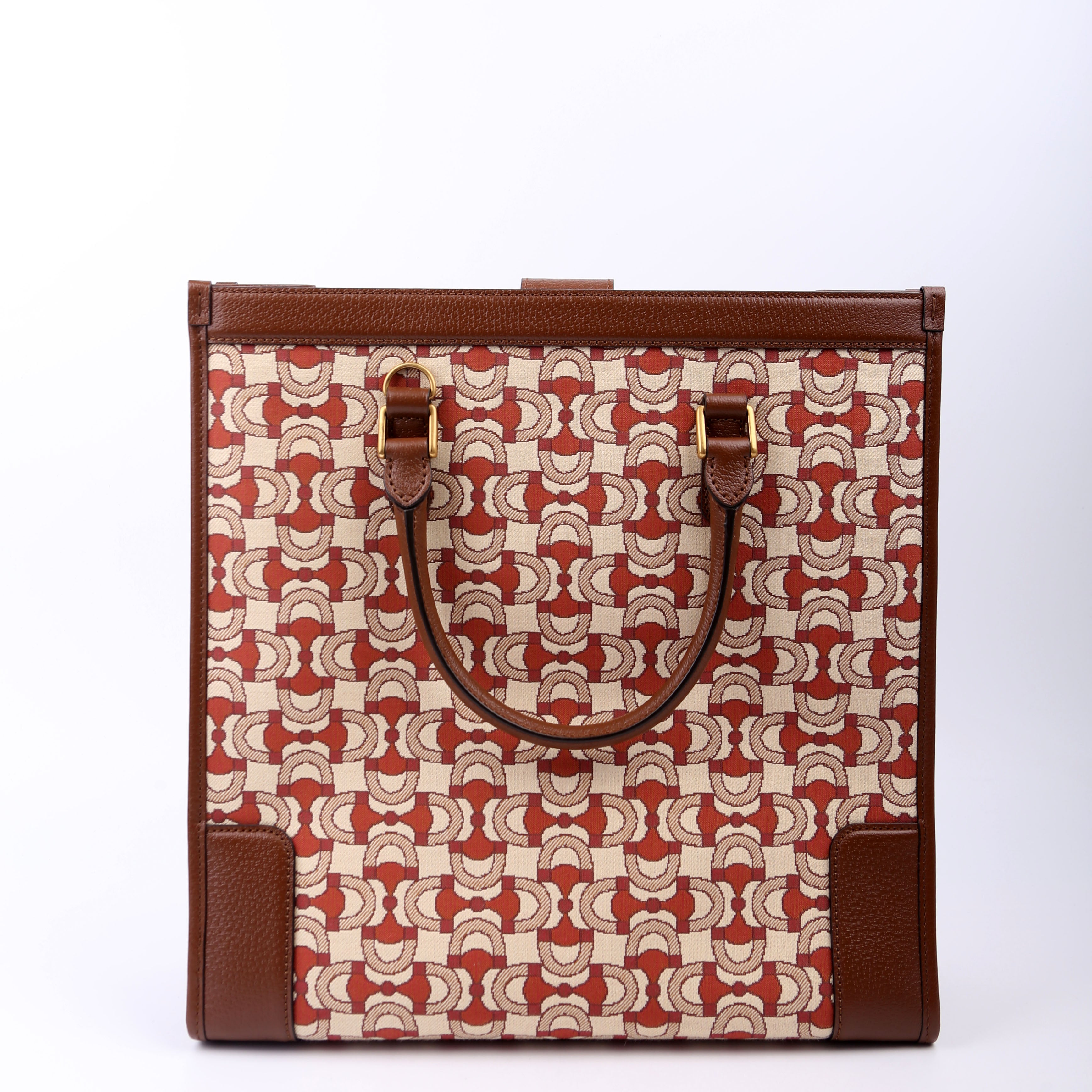 752586 Interlocking G Jacquard Horsebit Tote Brown