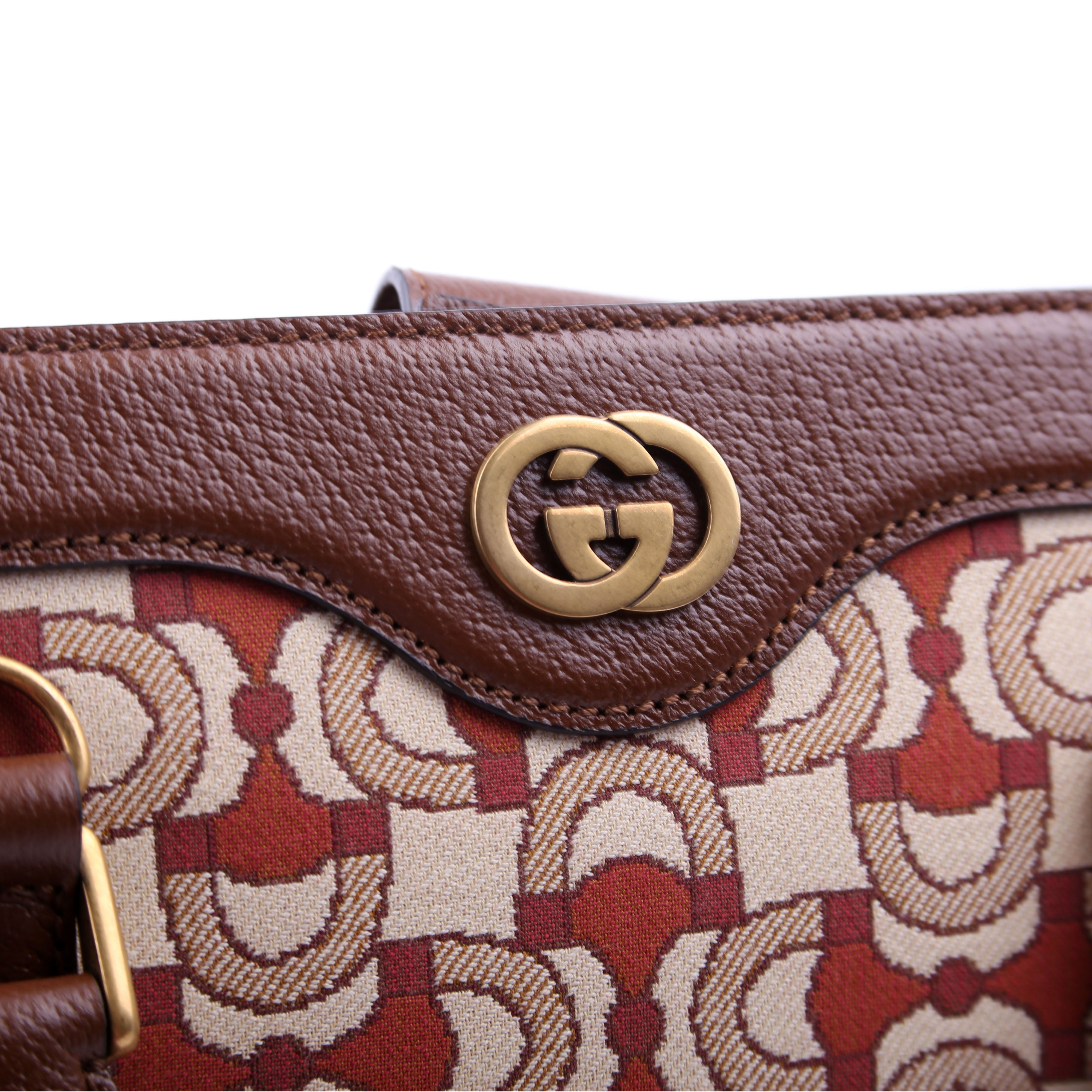 752586 Interlocking G Jacquard Horsebit Tote Brown