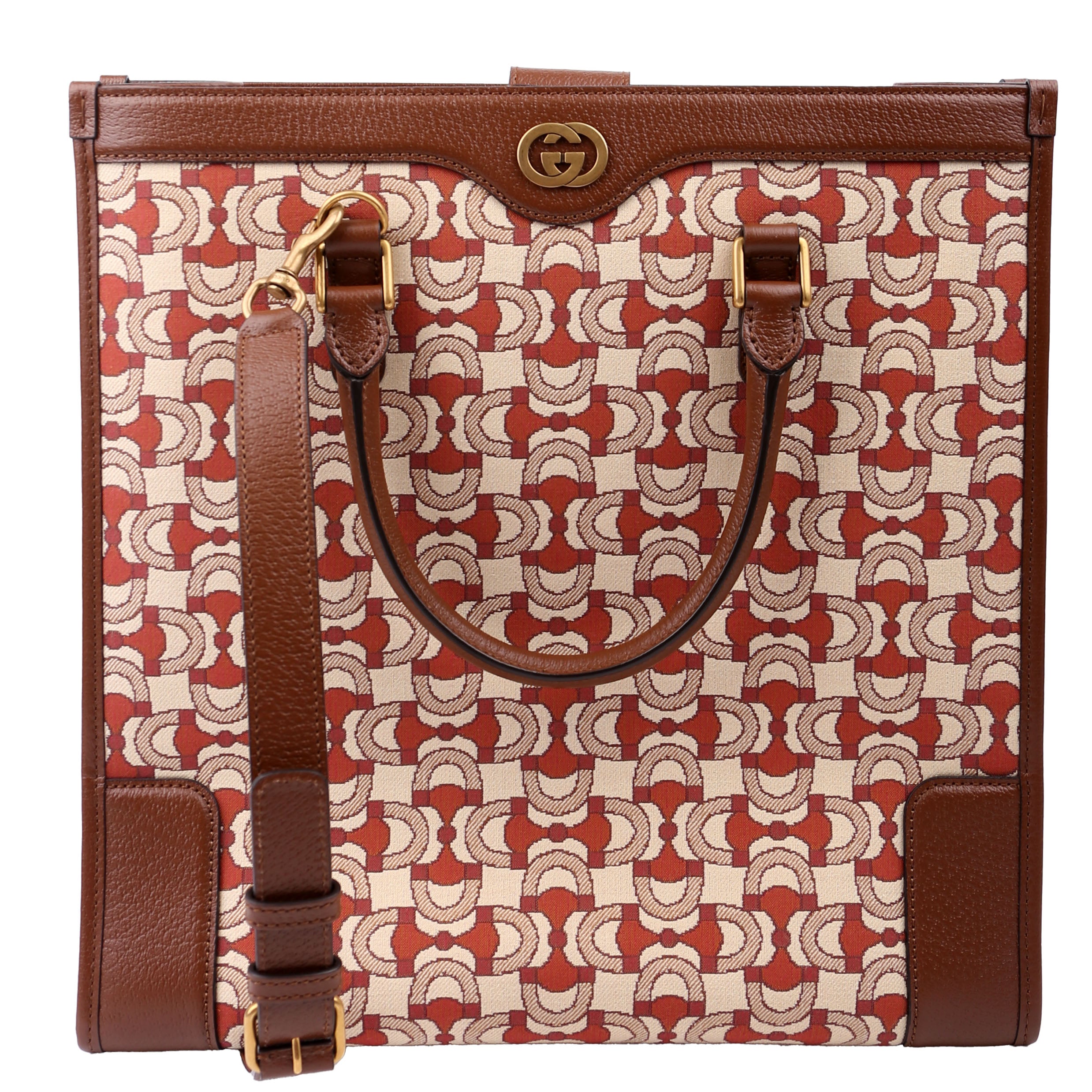 752586 Interlocking G Jacquard Horsebit Tote Brown