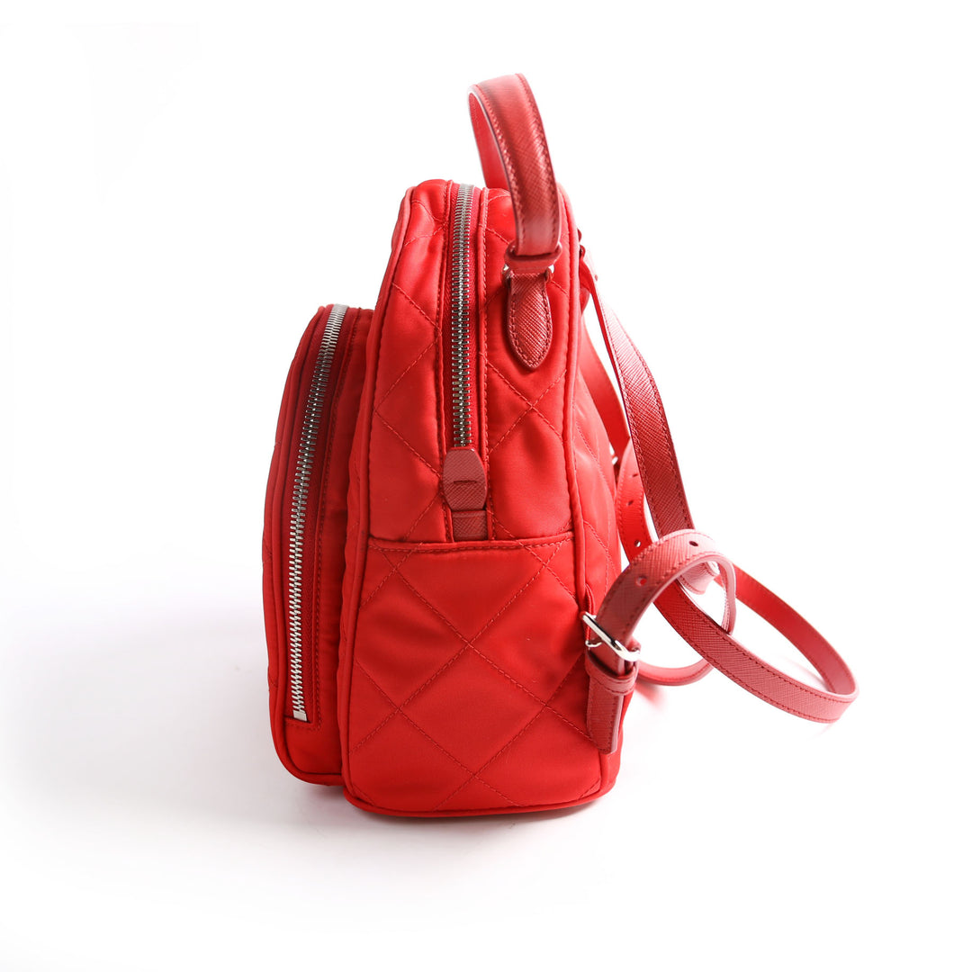 1BZ066 Quilted Nylon Mini Backpack Red