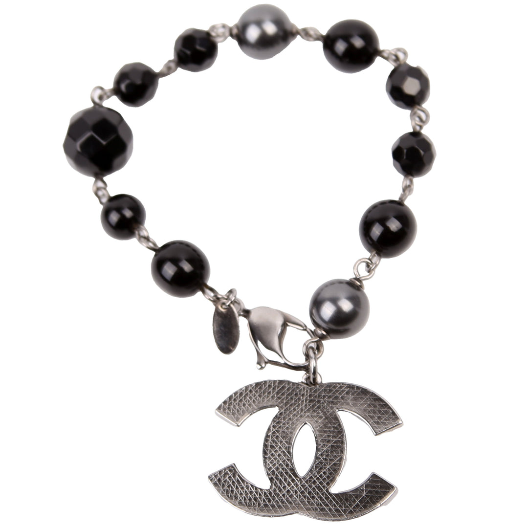 Large CC Beaded Chain Bracelet Silver/Black