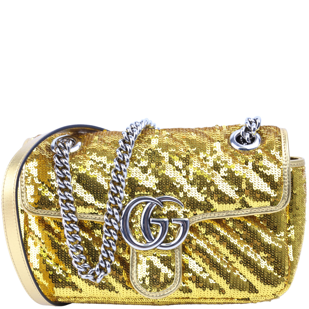 443497 Marmont Shoulder Small Flap Sequin Gold
