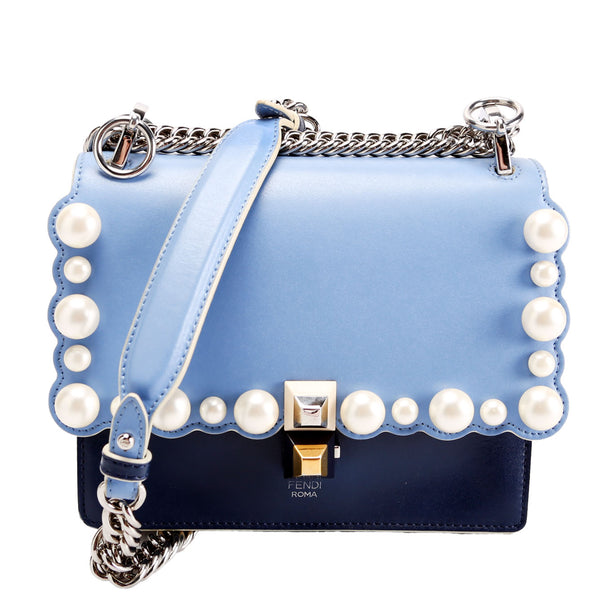 8M0381 Kan I Scalloped Leather/Pearls Small Blue