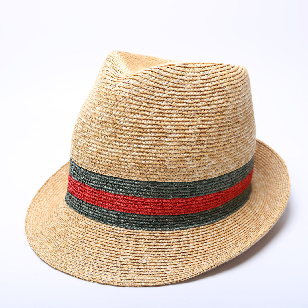 447364 Abaca Straw Wed Fedora Size Large Beige/Red/Green