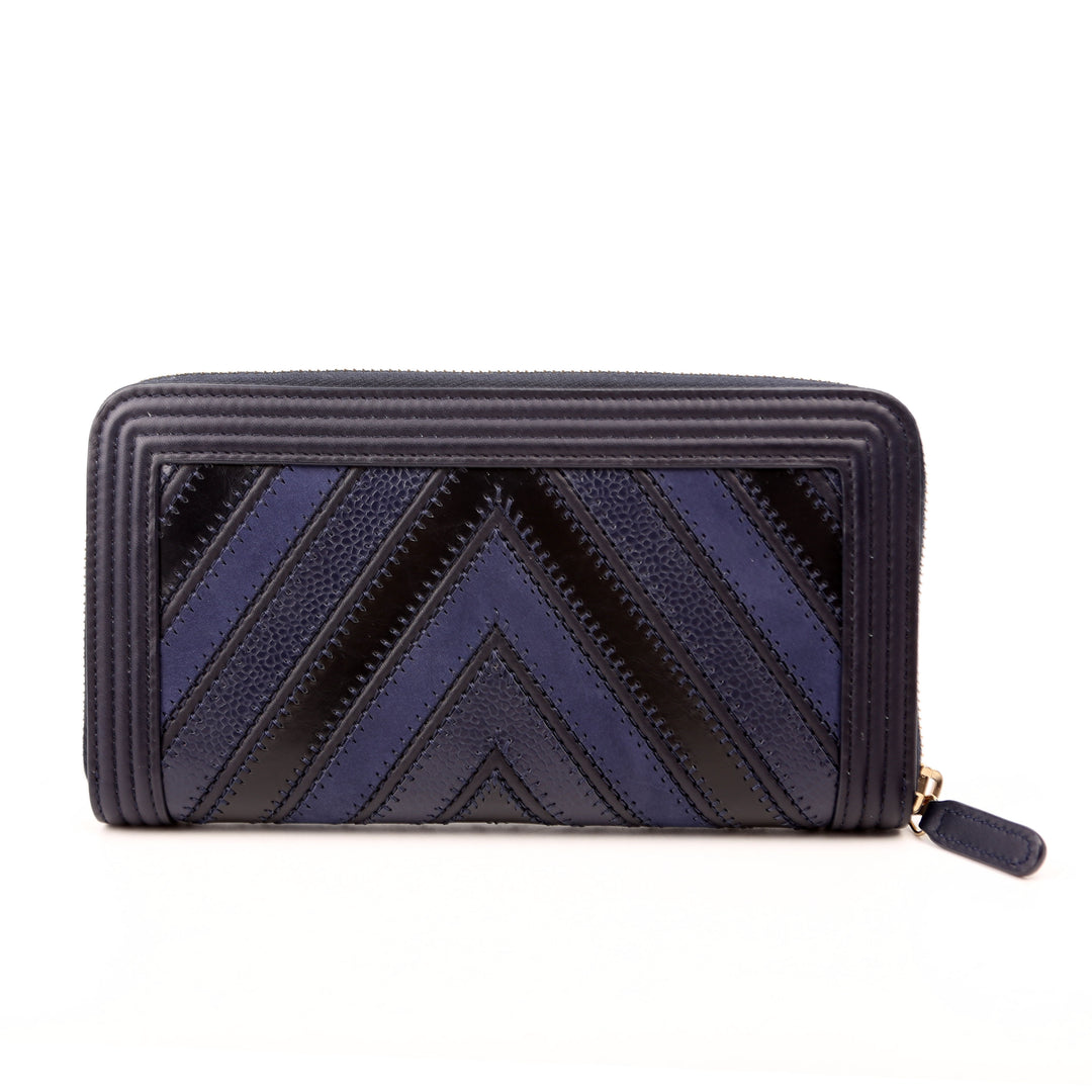 Boy Wallet Zip Around V-Stitch Long Navy