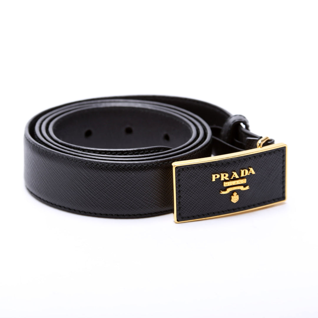 Saffiano Leather Square Belt Size 100/40 Black