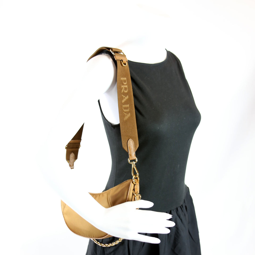 1BH222 Demi-Lune Re-Nylon Shoulder Tan