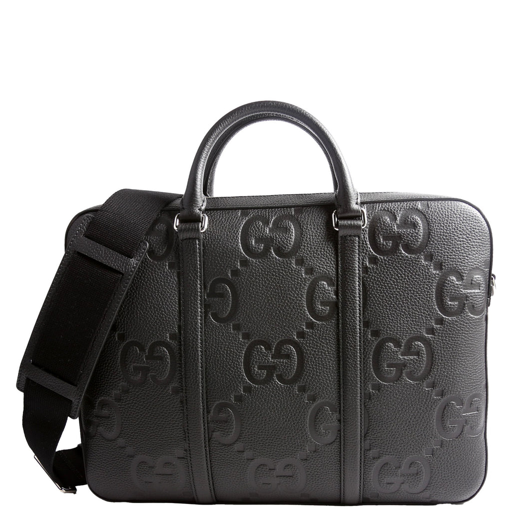 658573 Jumbo GG Leather Briefcase Black/Silver