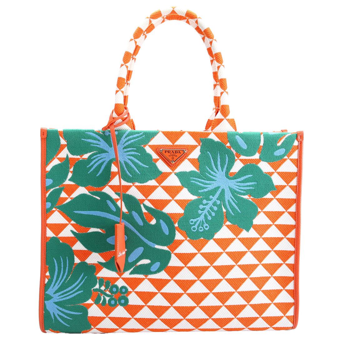 ABC　PRADA キャラクター柄 ボディバッグ 1BA356 Symbole Embroidered Tote Orange/White