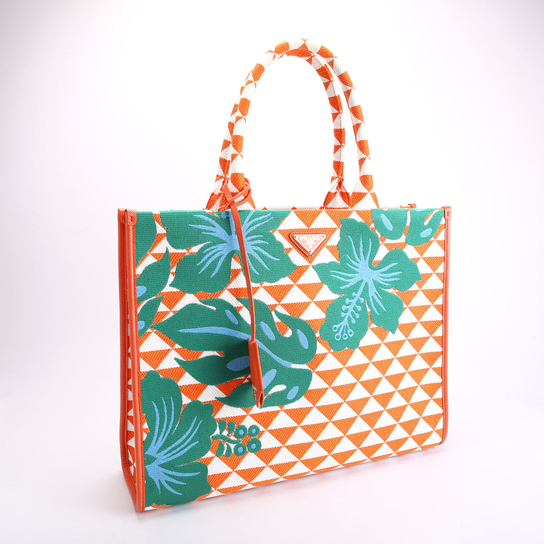 1BA356 Symbole Embroidered Tote Orange/White