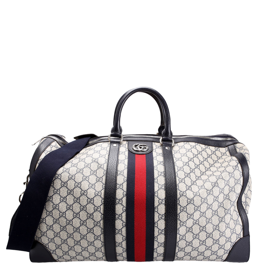 696039 GG Supreme Canvas Large Duffle Bag Navy/Beige/Red