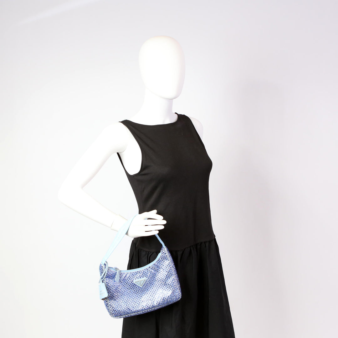 1BC515 Satin Crystal Re-Edition 2000 Mini Bag Blue