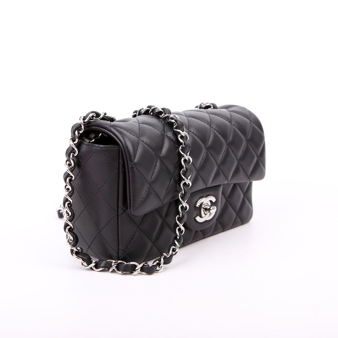 Classic Flap Mini Rectangle Lambskin RFID Black/Silver