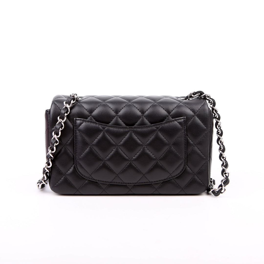 Classic Flap Mini Rectangle Lambskin RFID Black/Silver