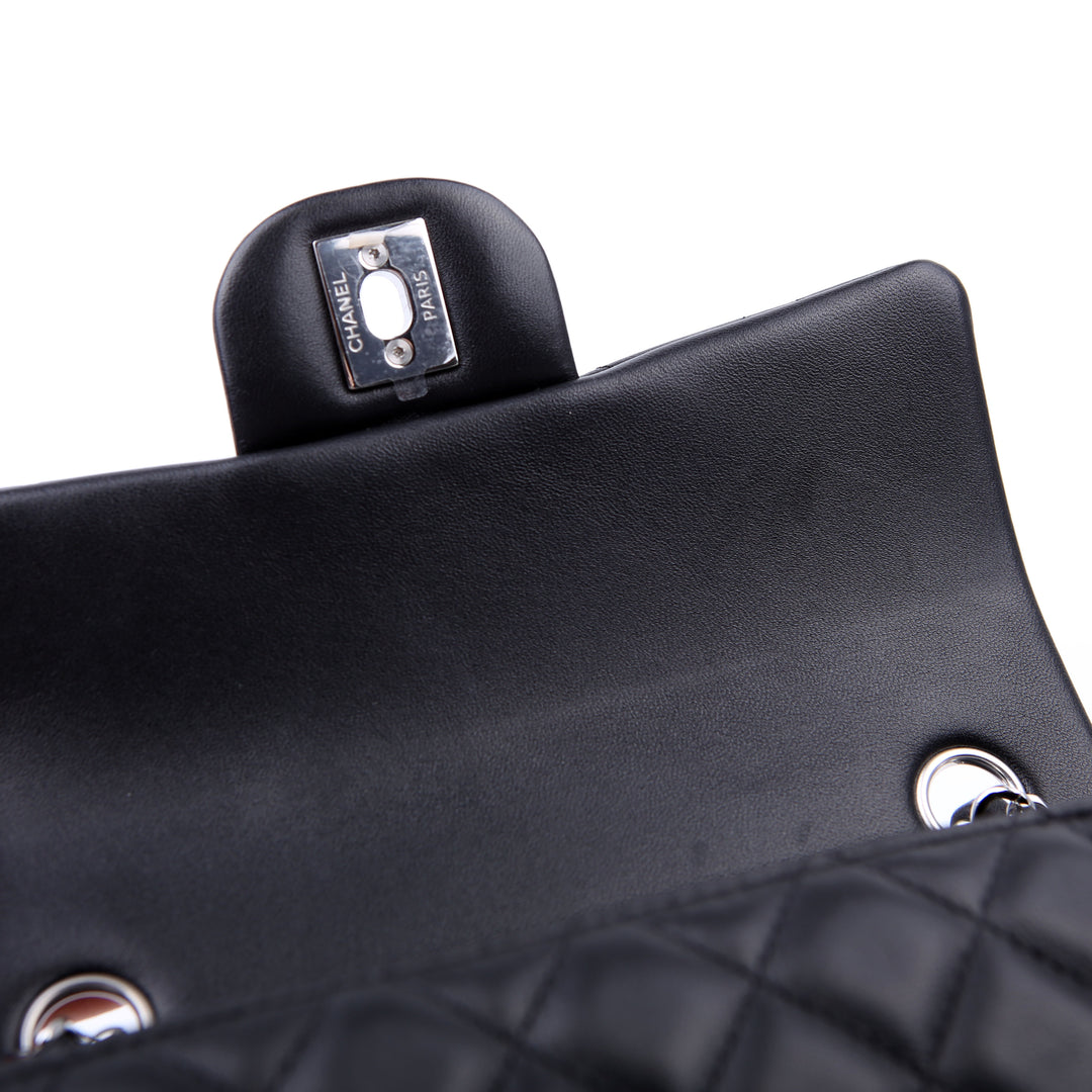 Classic Flap Mini Rectangle Lambskin RFID Black/Silver