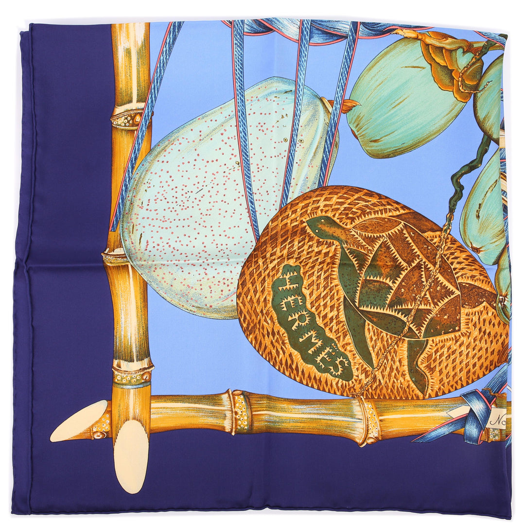 HERMÈS Jardin Créole シルクスカーフ 90cm Jardin Creole 90CM Silk Scarf Blue