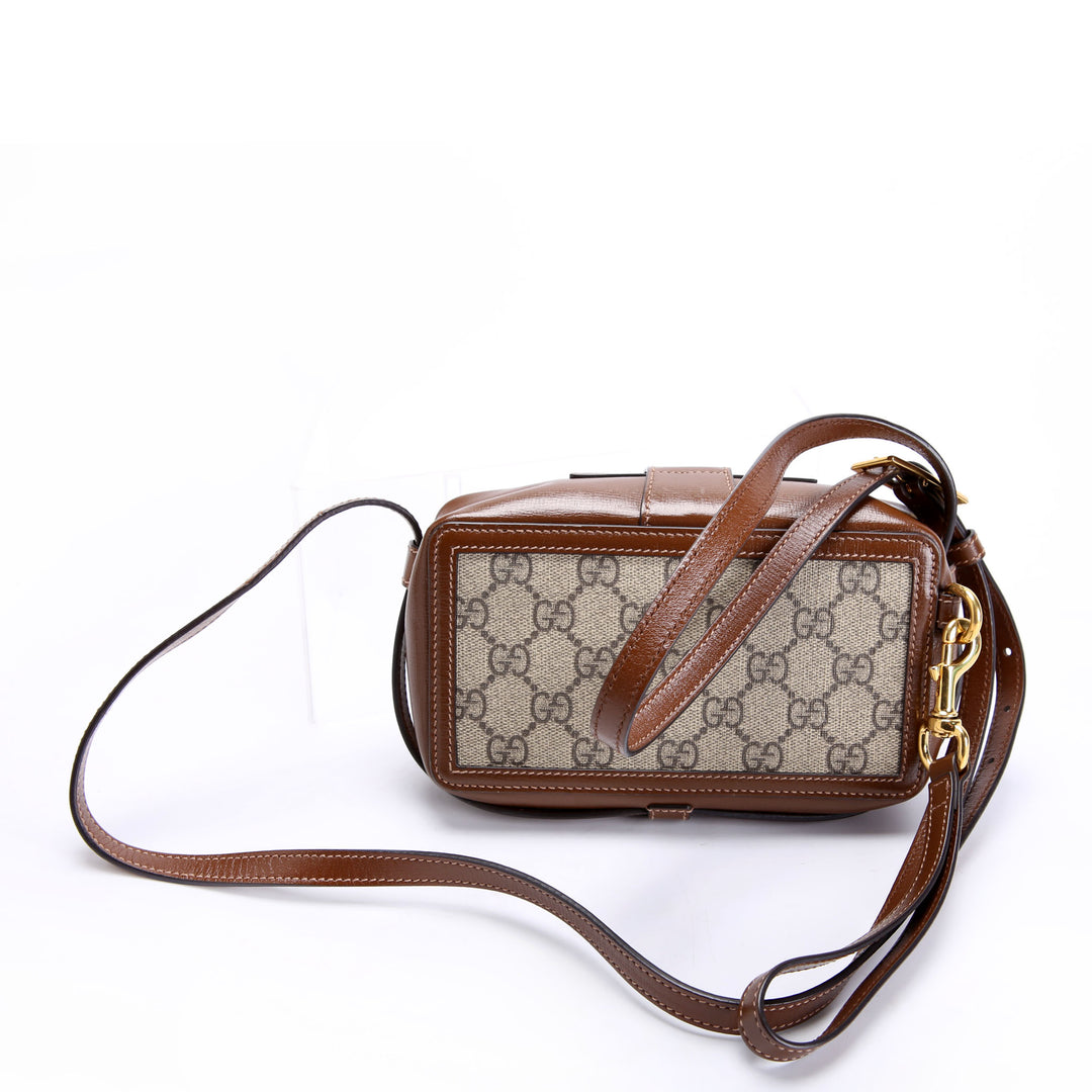 614368 GG Supreme Mini Clasp Crossbody Brown
