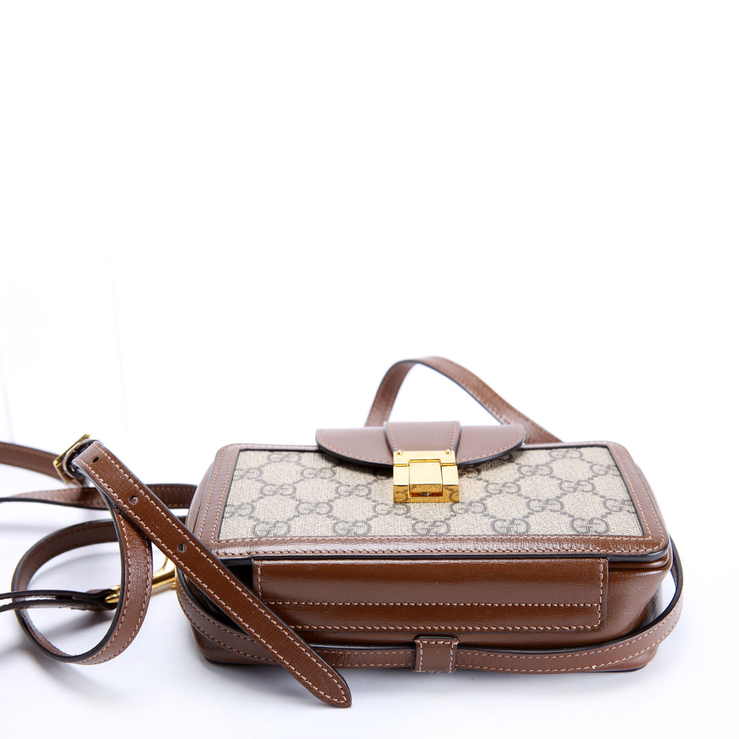 614368 GG Supreme Mini Clasp Crossbody Brown