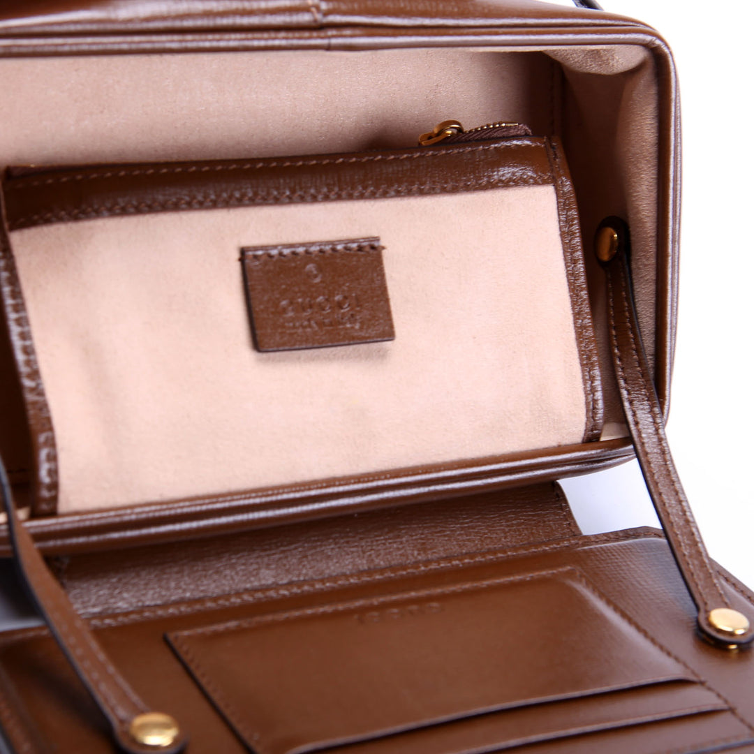 614368 GG Supreme Mini Clasp Crossbody Brown