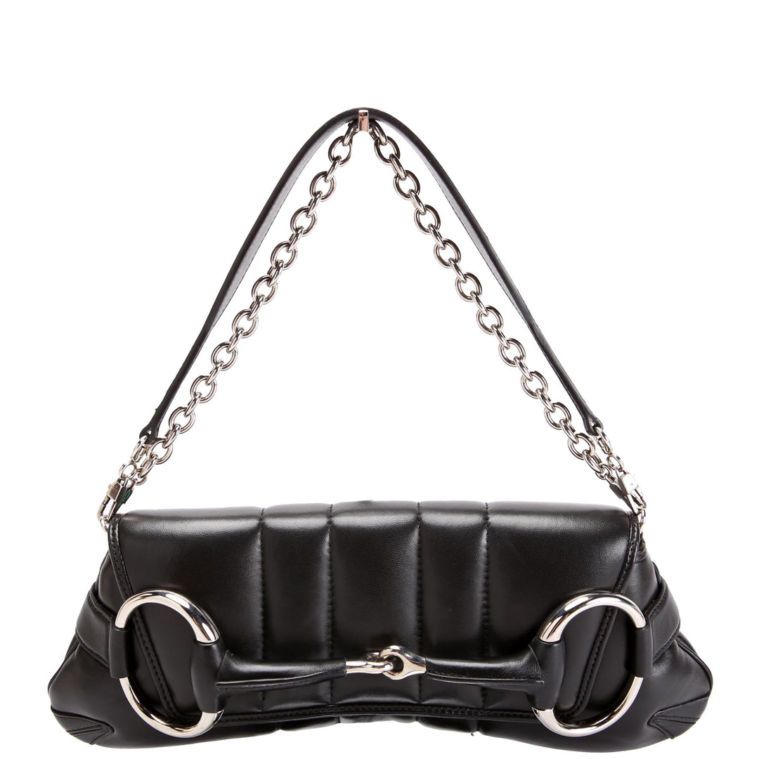 GUCCIビジネスバック 764255 Vertical Quilted Maxi Horsebit Chain Medium Shoulder Bag Black/