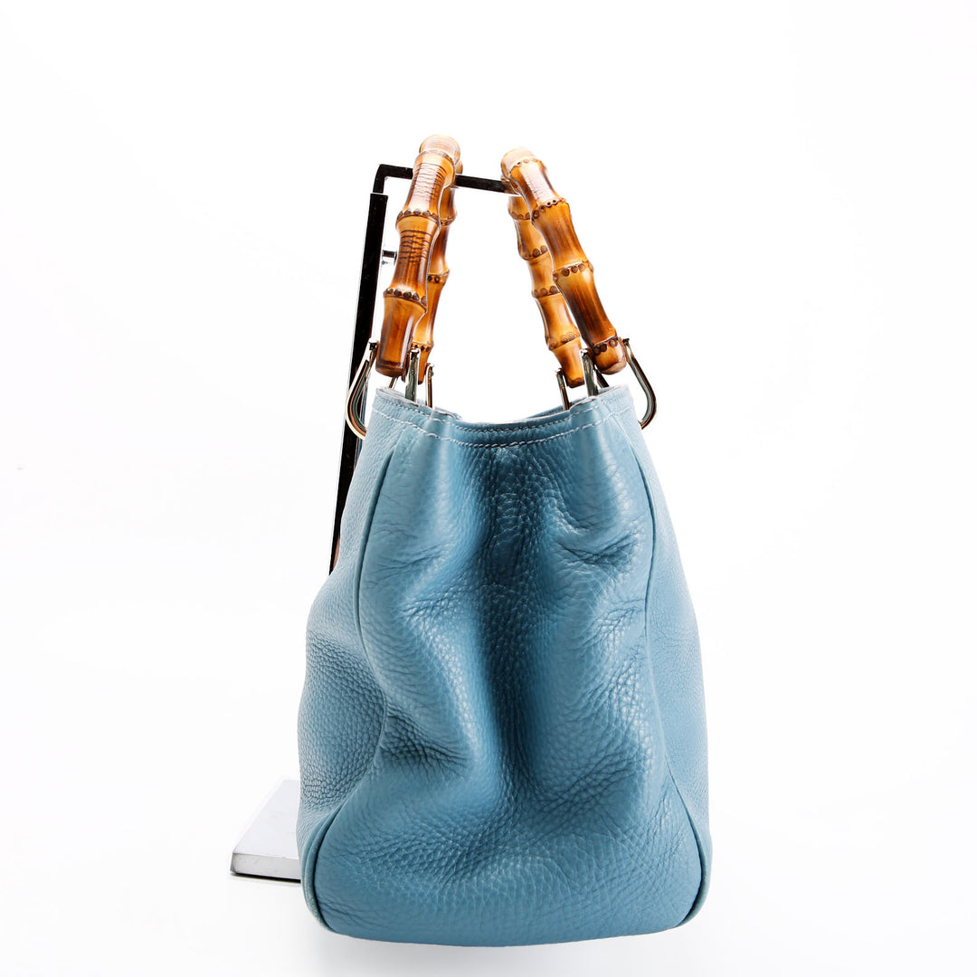 323660 Leather Bamboo Shopper Medium Blue