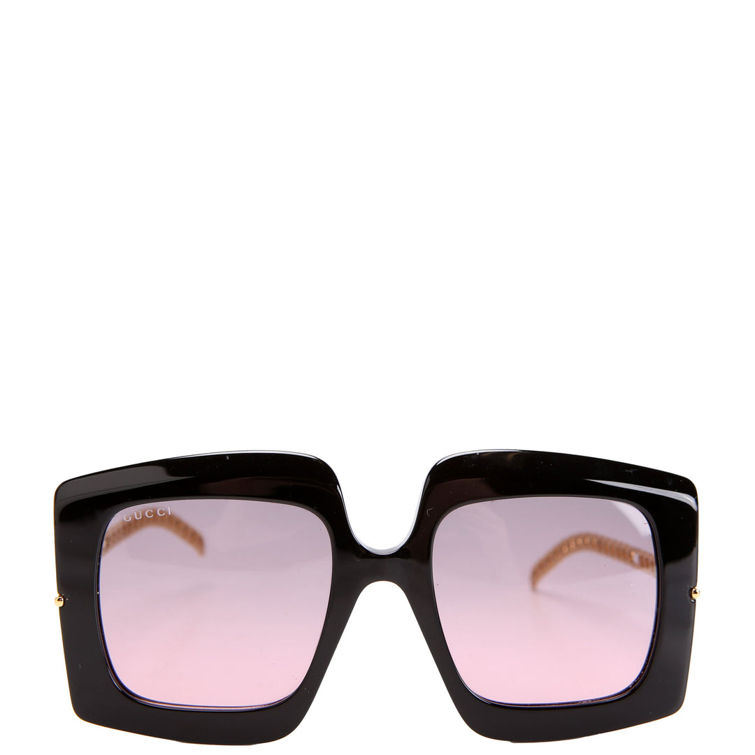 Gucci Black Oversized Square Sunglasses with Pink Interior Case GUCCI 0630 Ivory Black Pink Logo Oversized Chunky Unisex  main image 4