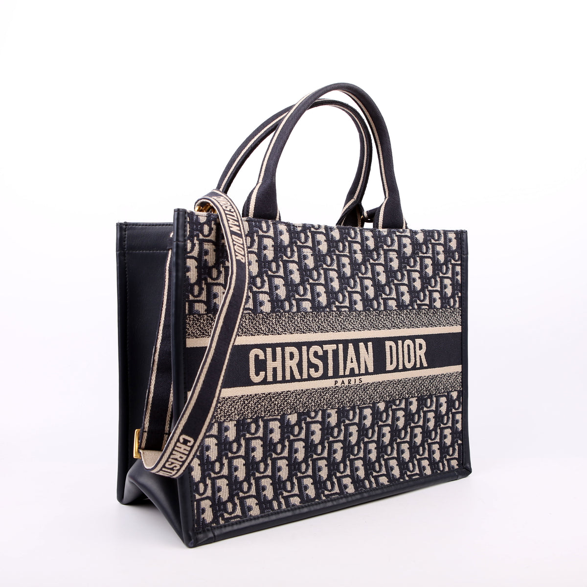 Book Tote Medium With Strap Calfskin/Canvas Navy